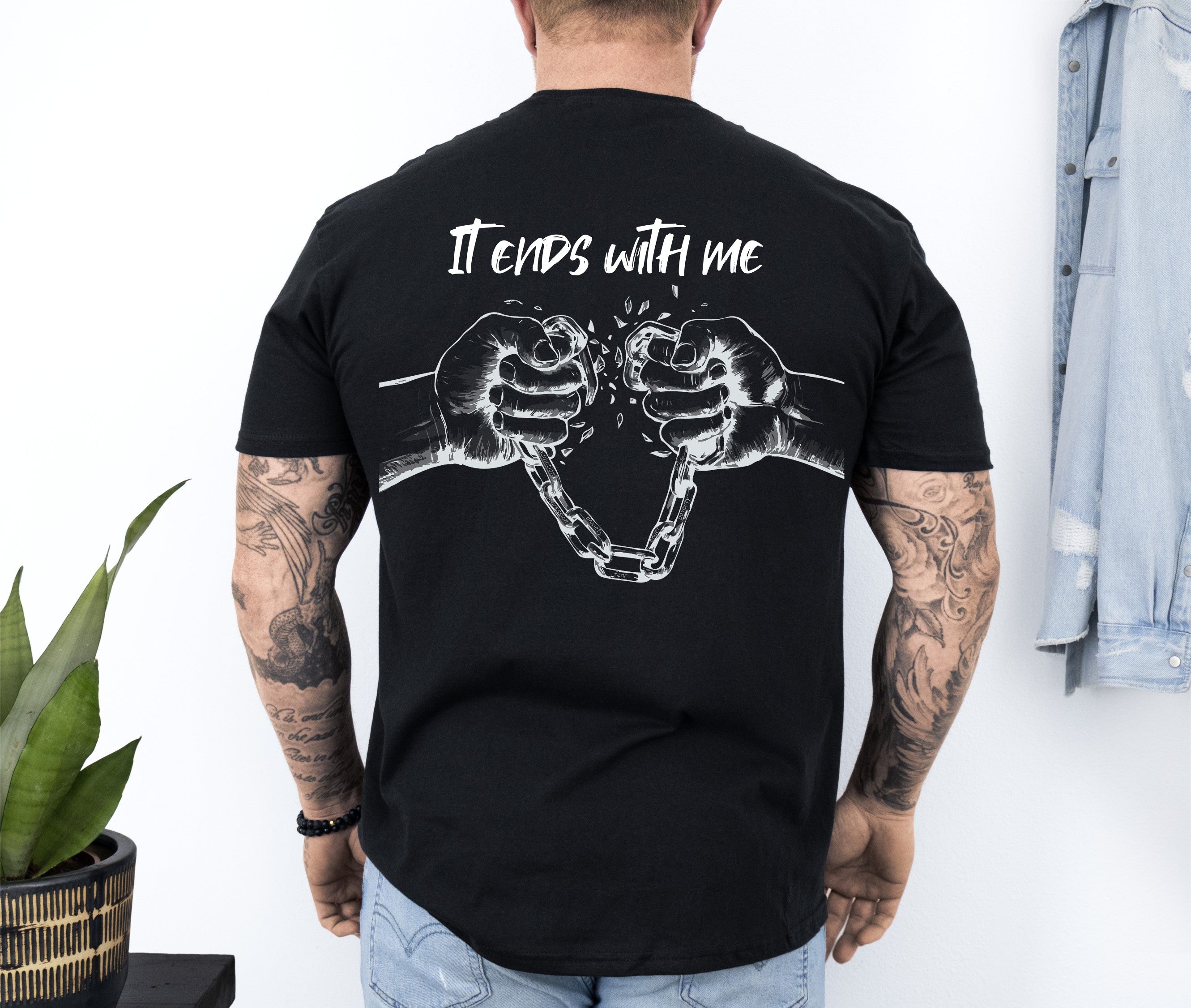 Men Chain Breaker Christian T-Shirt Back Black