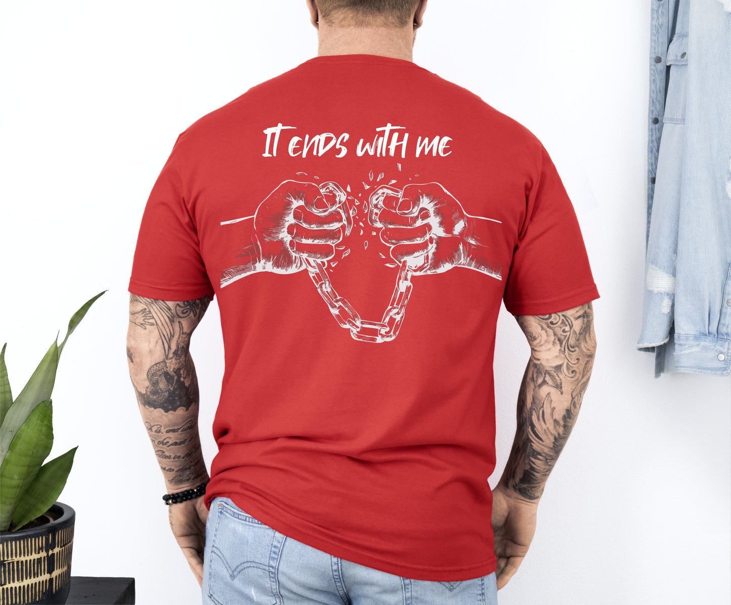 Men Chain Breaker Christian T-Shirt Back Red