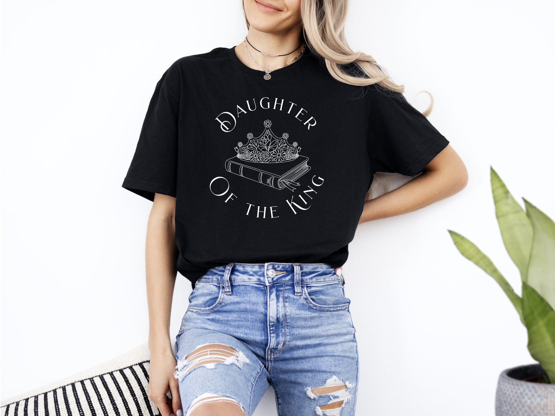 Womans Daughter Of The King Christian T-Shirt Front Black