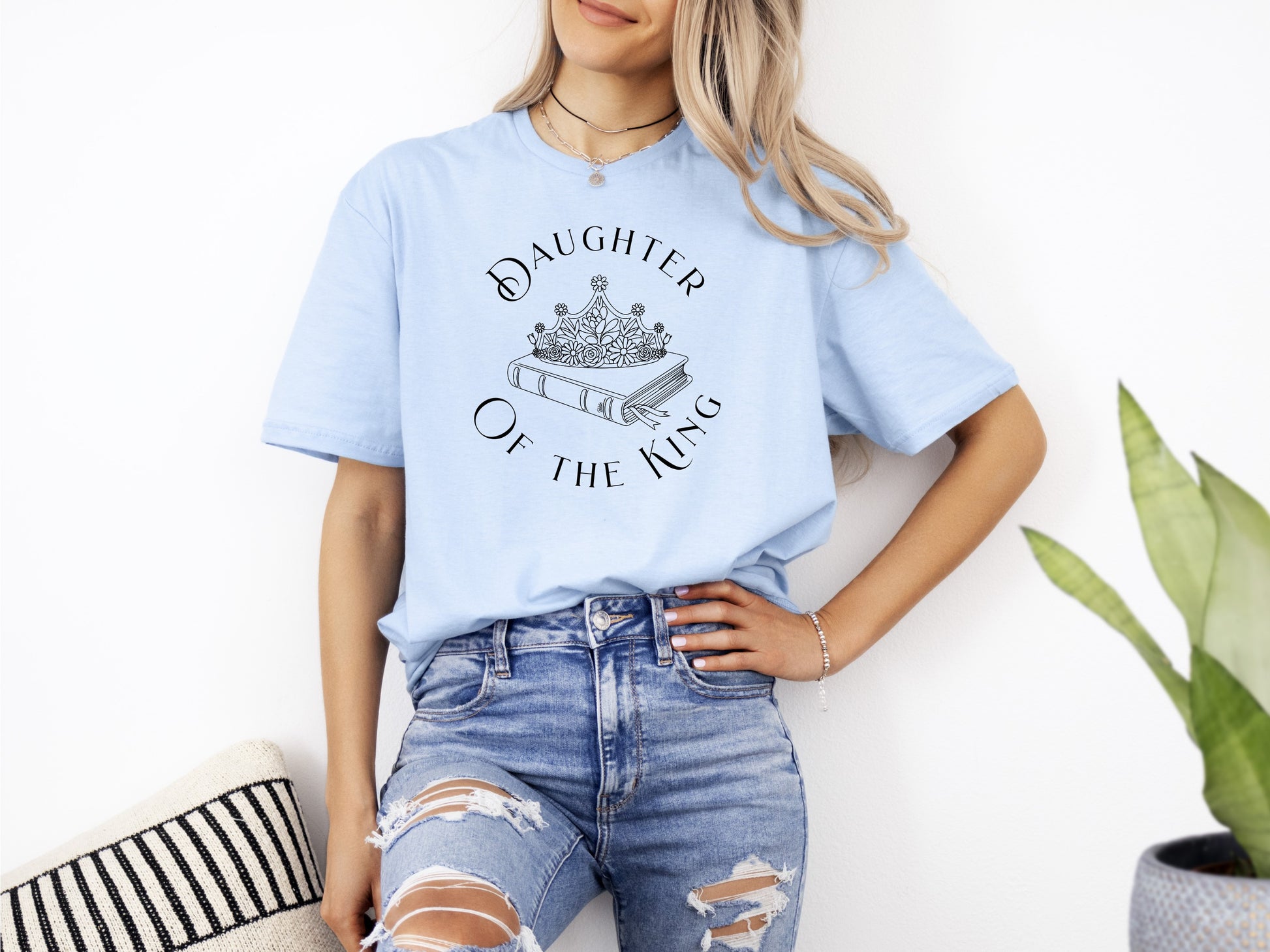 Womans Daughter Of The King Christian T-Shirt Front Light Blue