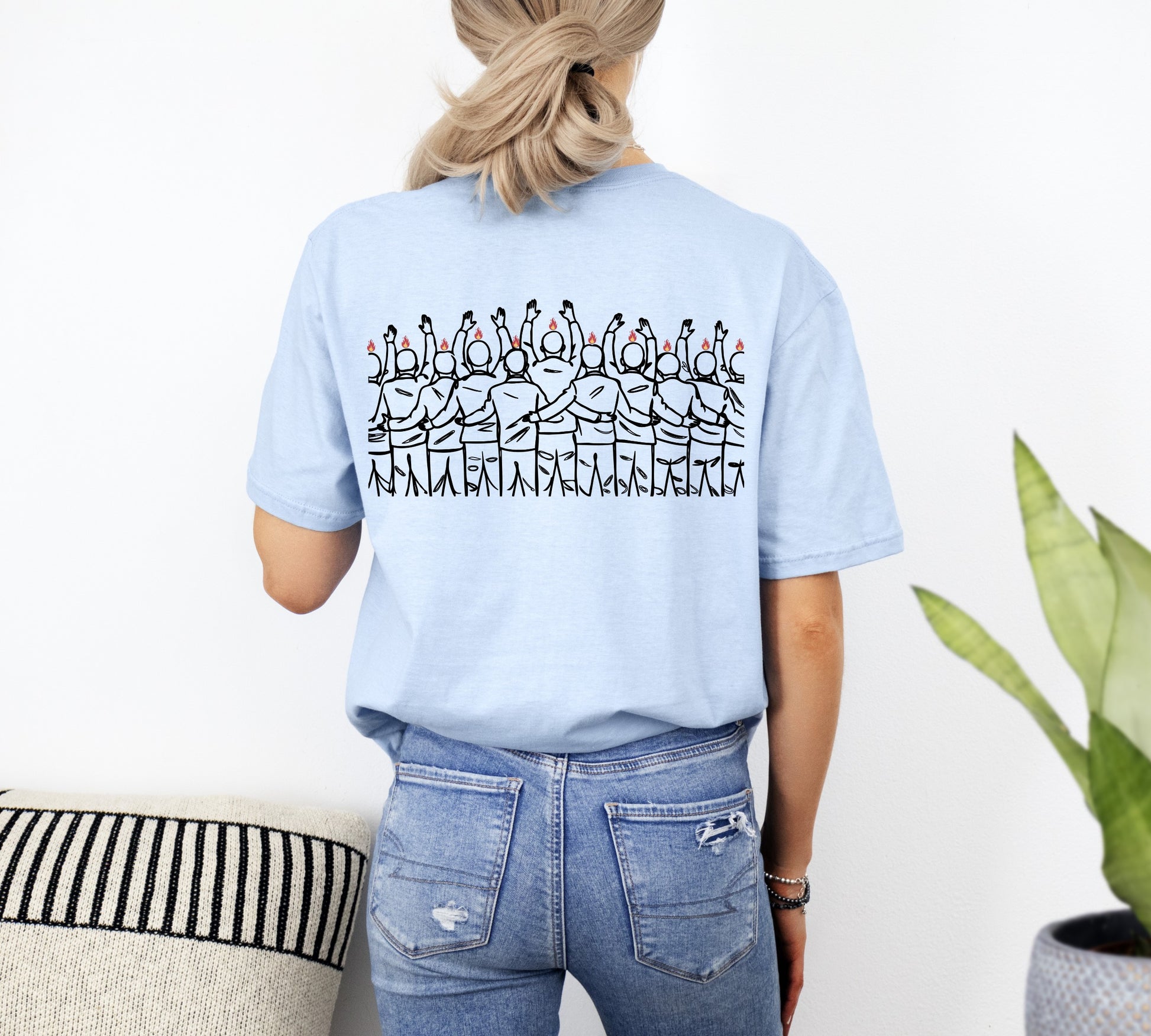 Womans Filled Christian T-Shirt Back Light Blue