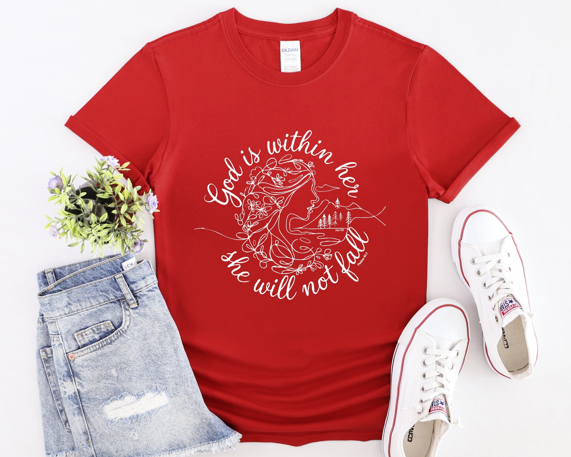 Womans God is within her Christian T-Shirt Front Red