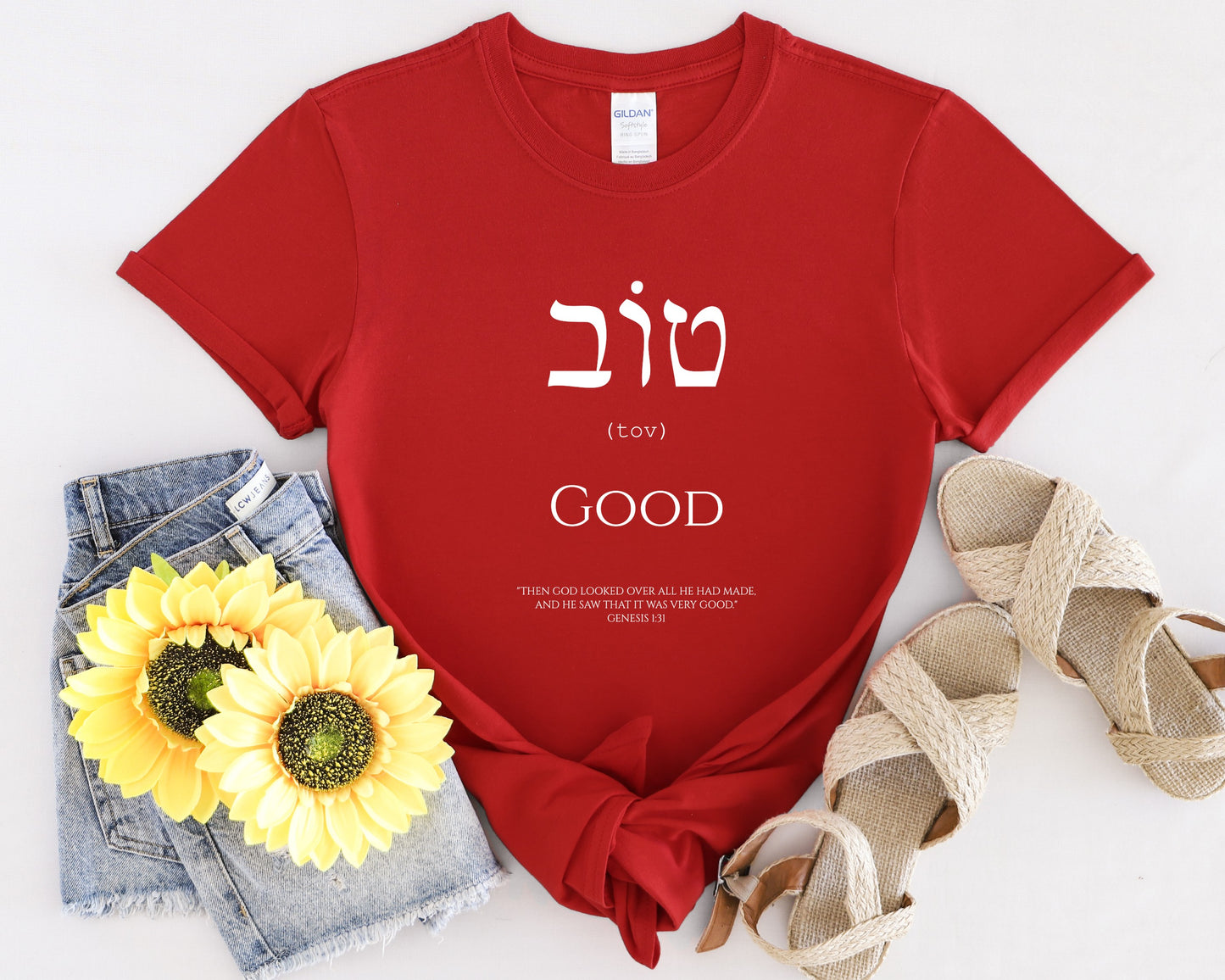 Womans Hebrew Good Christian T-Shirt Front Red