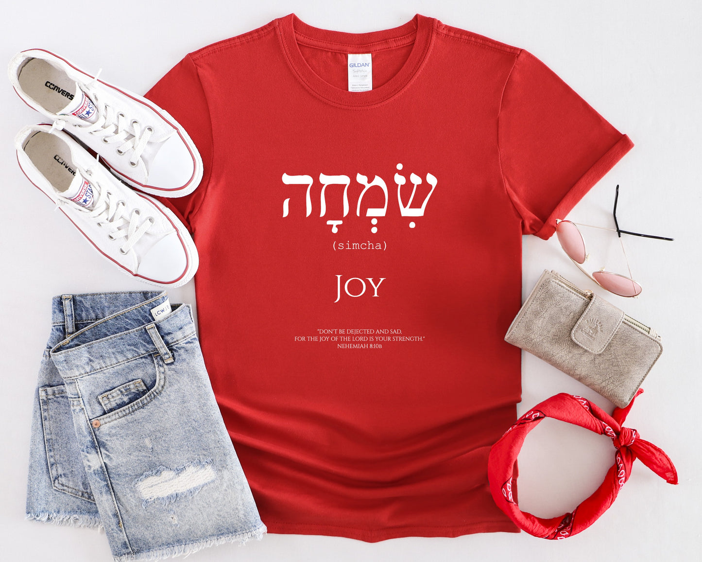 Womans Hebrew Joy Christian T-Shirt Red