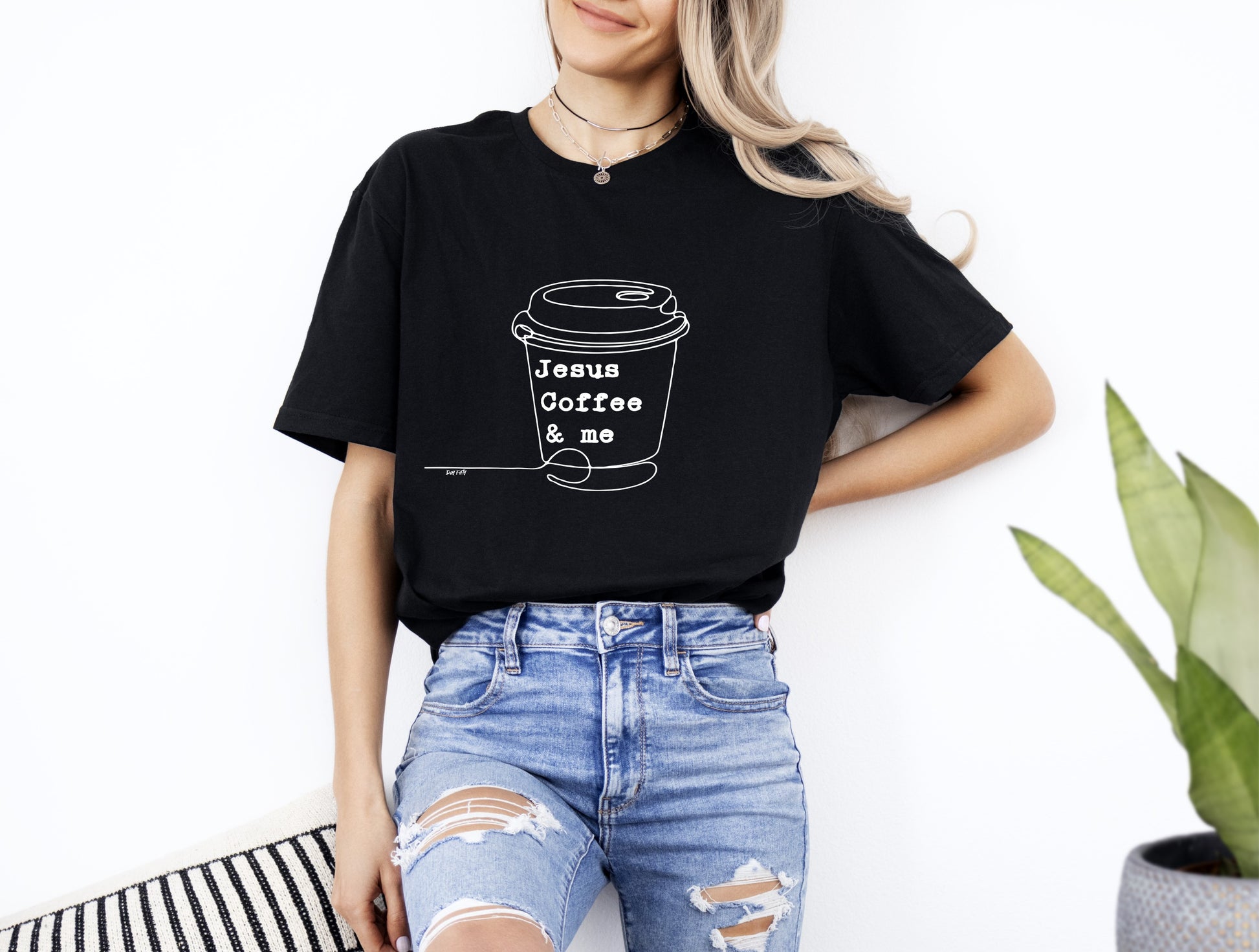 Womans Jesus Coffee and Me Christian T-Shirt Front Black