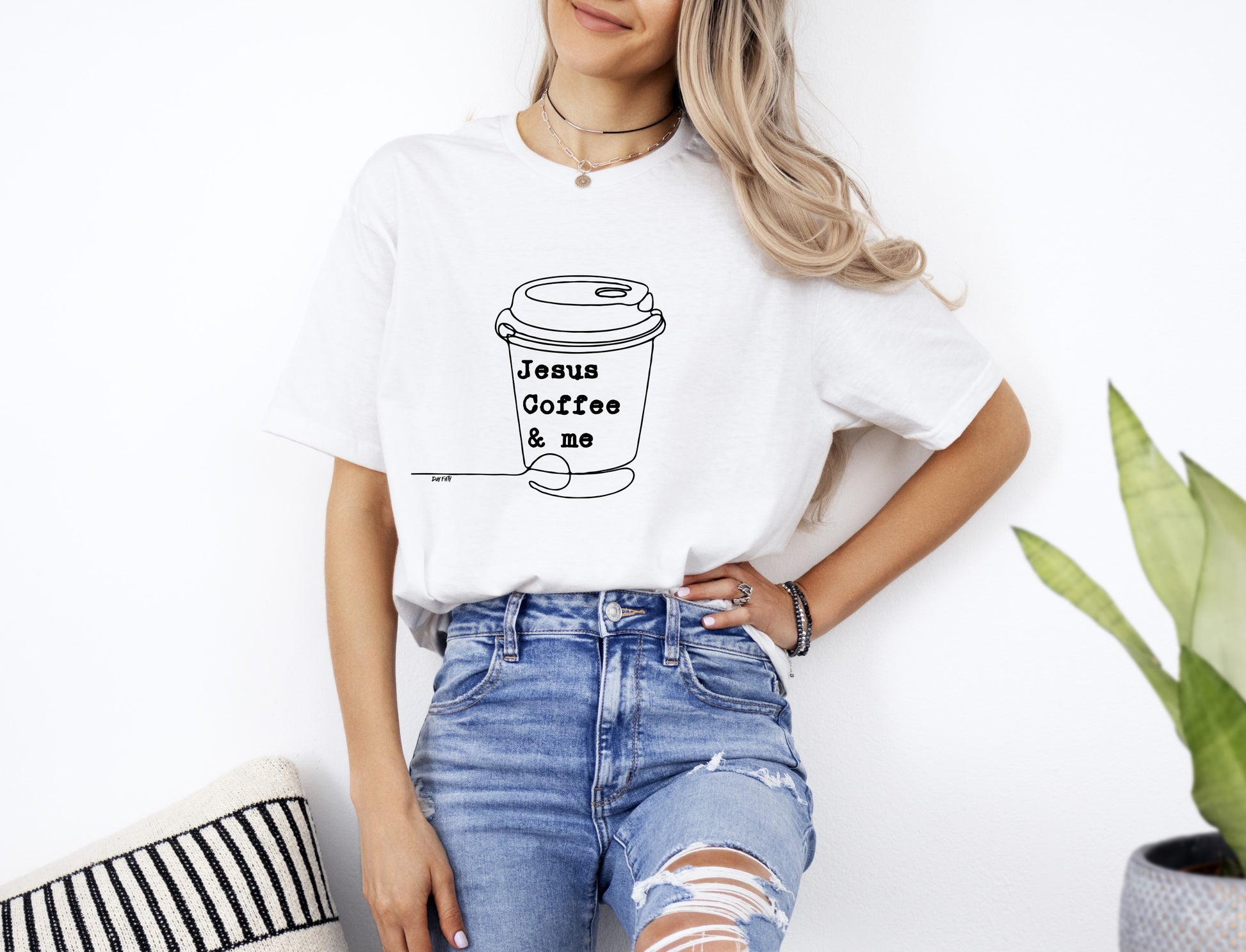 Womans Jesus Coffee and Me Christian T-Shirt Front White