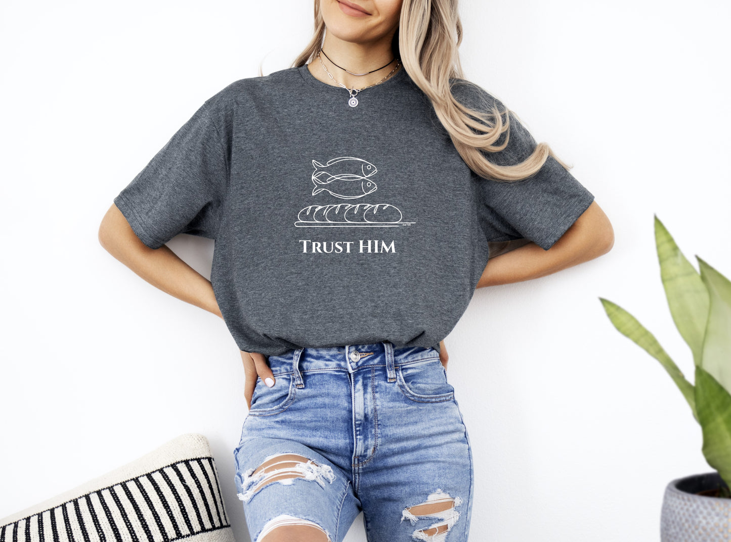 Womans Trust Him Christian T-Shirt Front Dark Grey