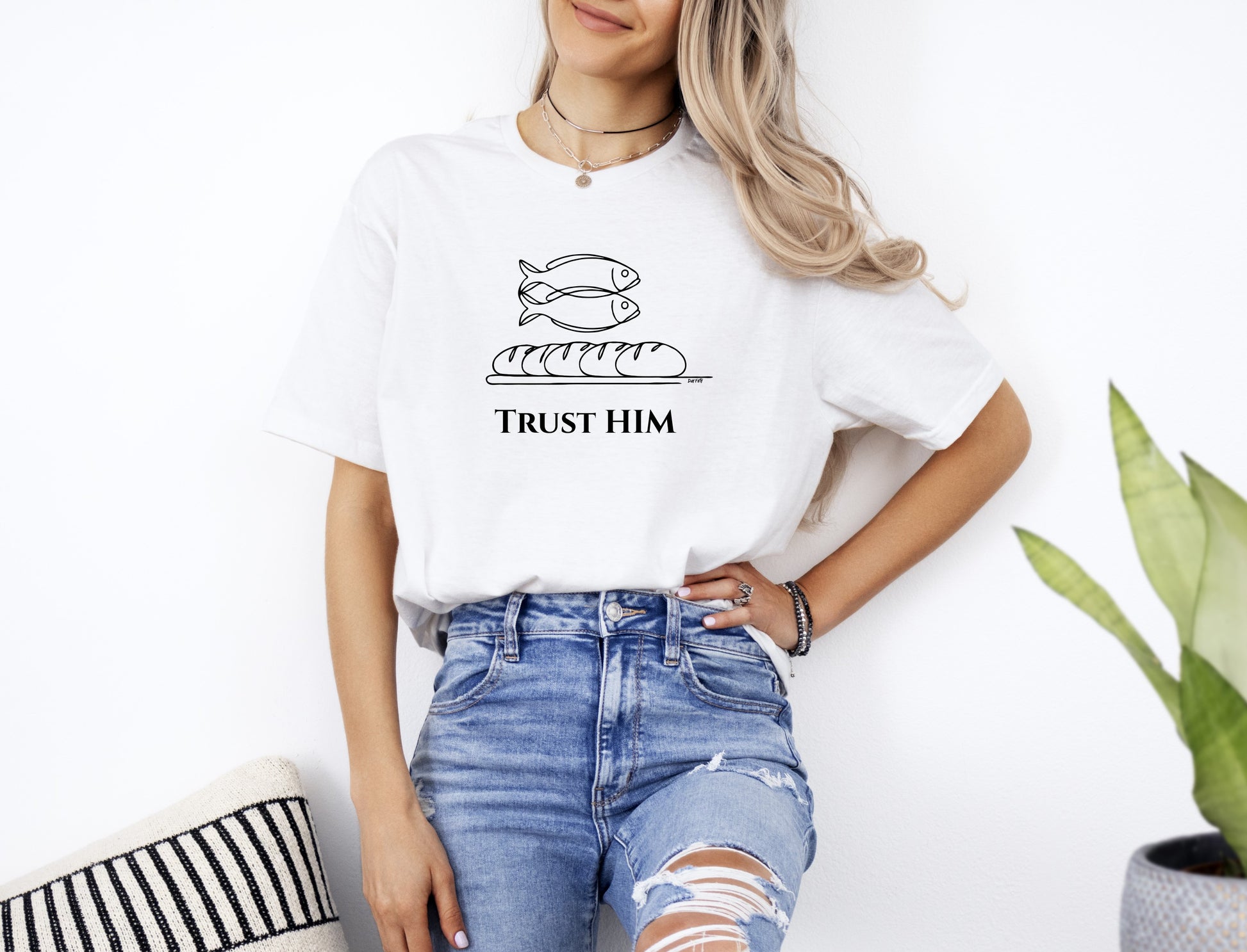 Womans Trust Him Christian T-Shirt Front White