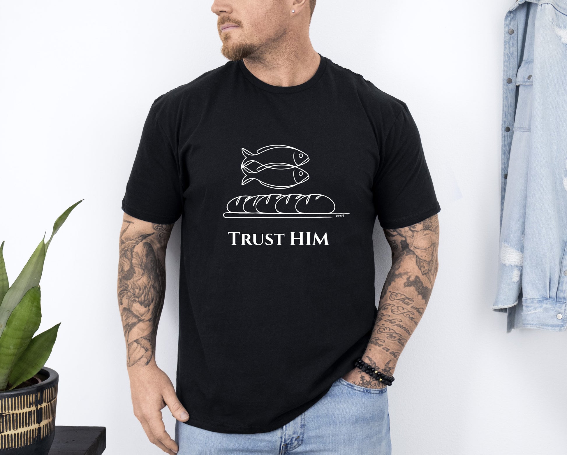 Mens Trust Him Christian T-Shirt Front Black