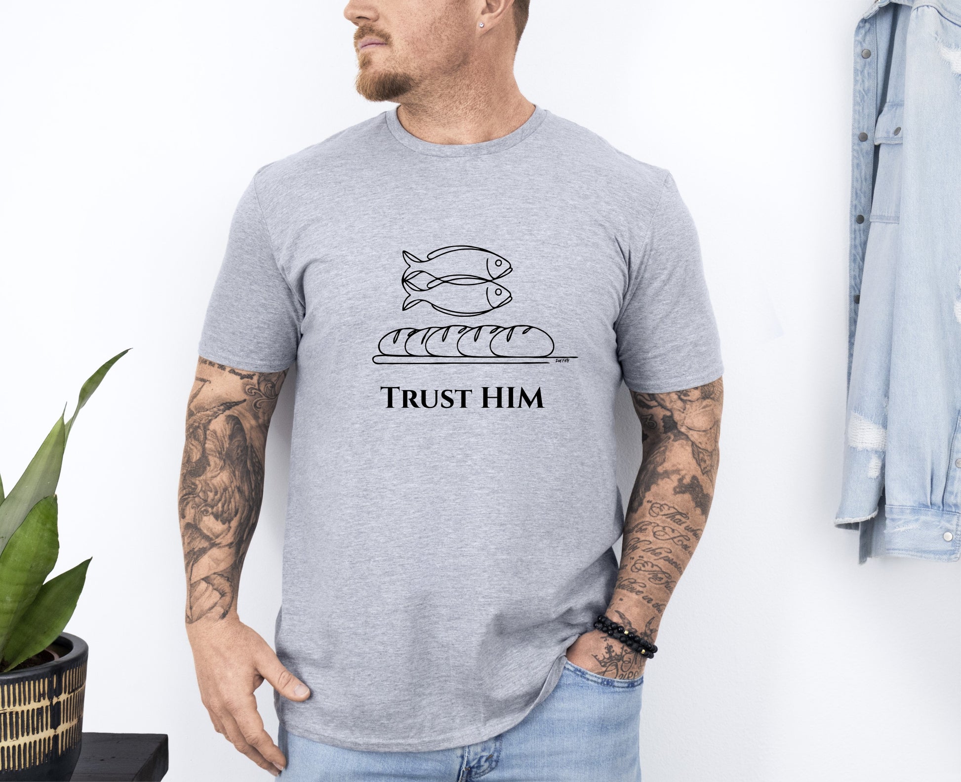 Mens Trust Him Christian T-Shirt Front Grey