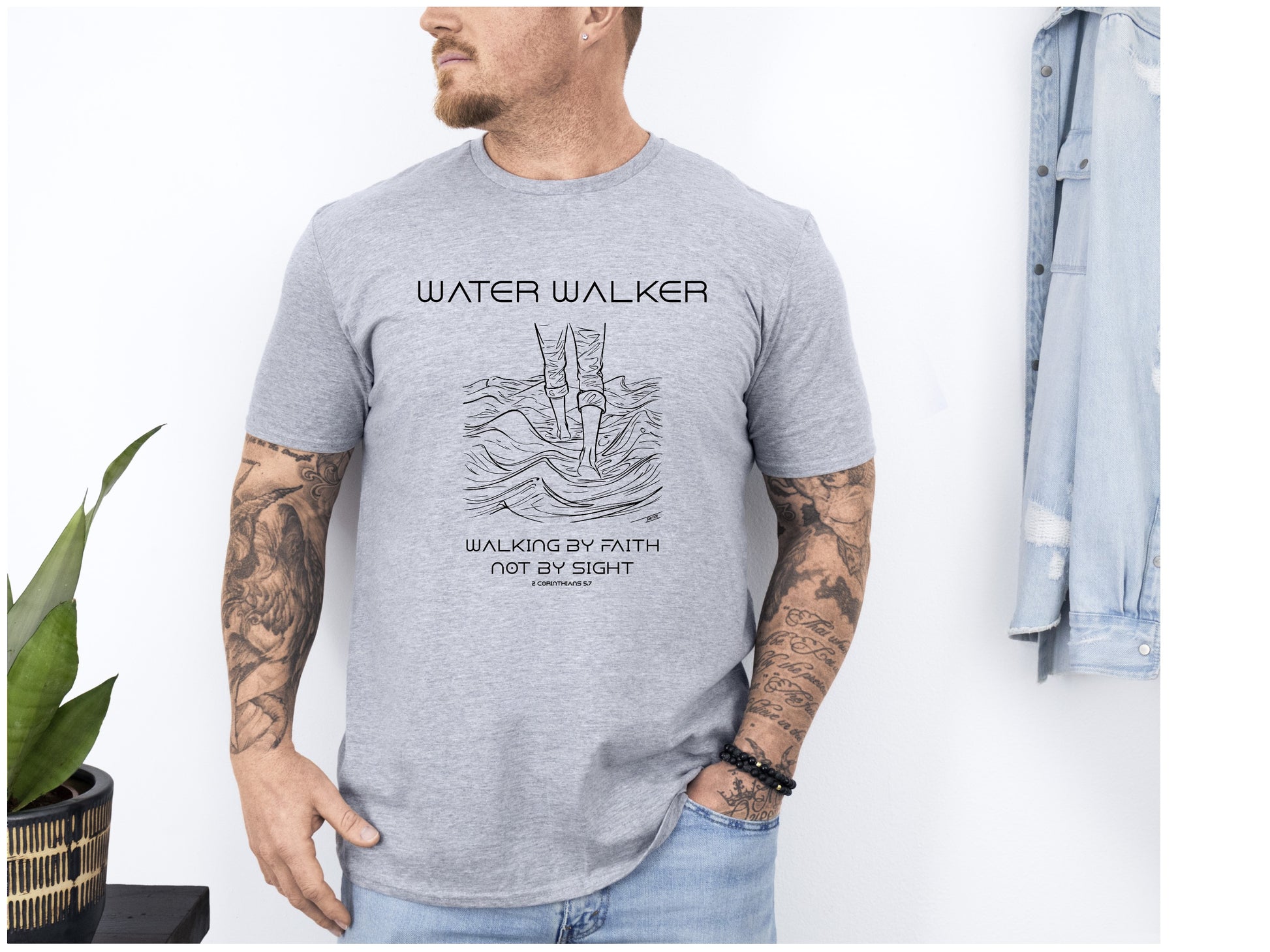 Men Water Walker T-Shirt Front Grey